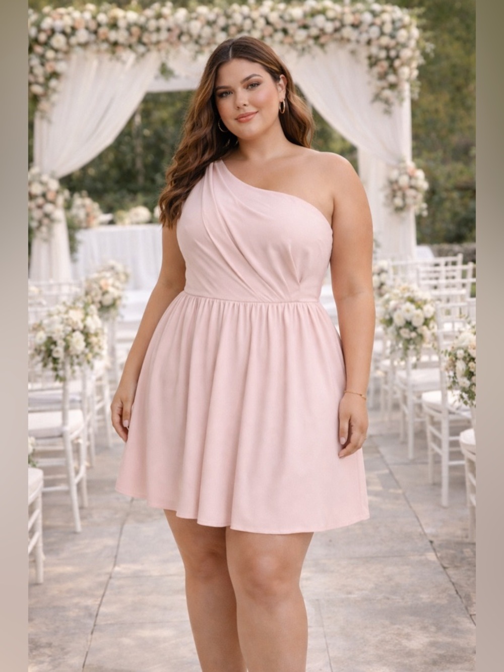White by Vera Wang Pink One Shoulder Dress Size 14 Elegant Wedding Guest